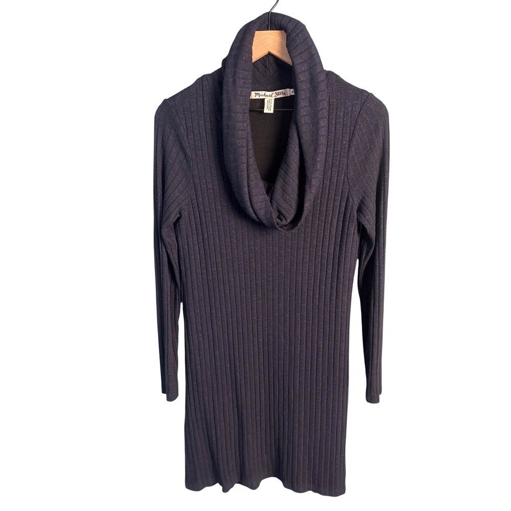 Michael Stars Ribbed Cowl Neck Tunic Dress Gray Long Sleeve Coquette Gorpcore M